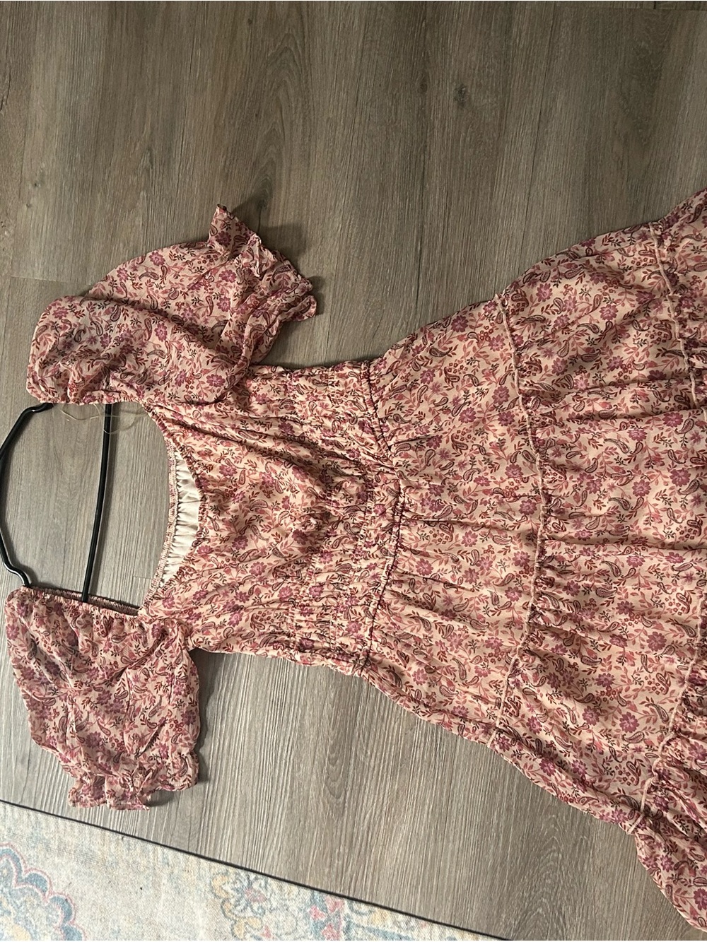 Pink Floral Puff Sleeve Midi Dress